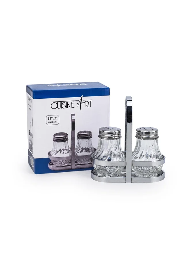 Cuisine Art Cuisine Art 2-Piece Soda Lime Glass Salt Set with Stand, 50ml
